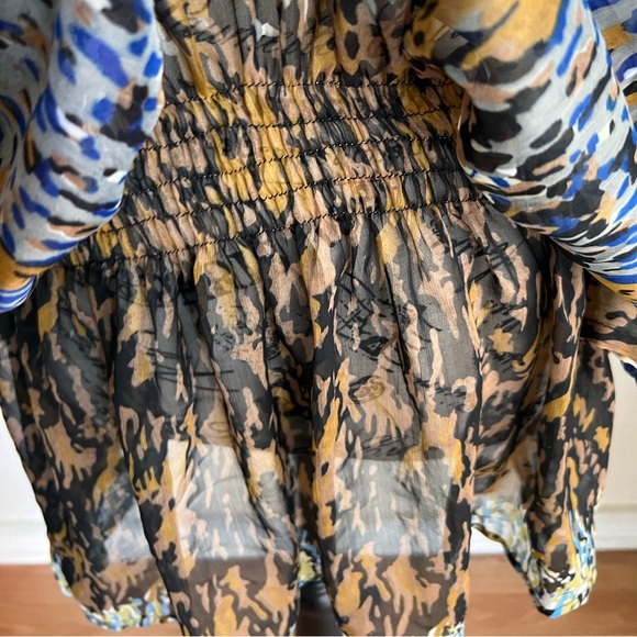 Vneck beaded collar sheer colorful top blouse cinched waist cover up one size - Picture 5 of 7